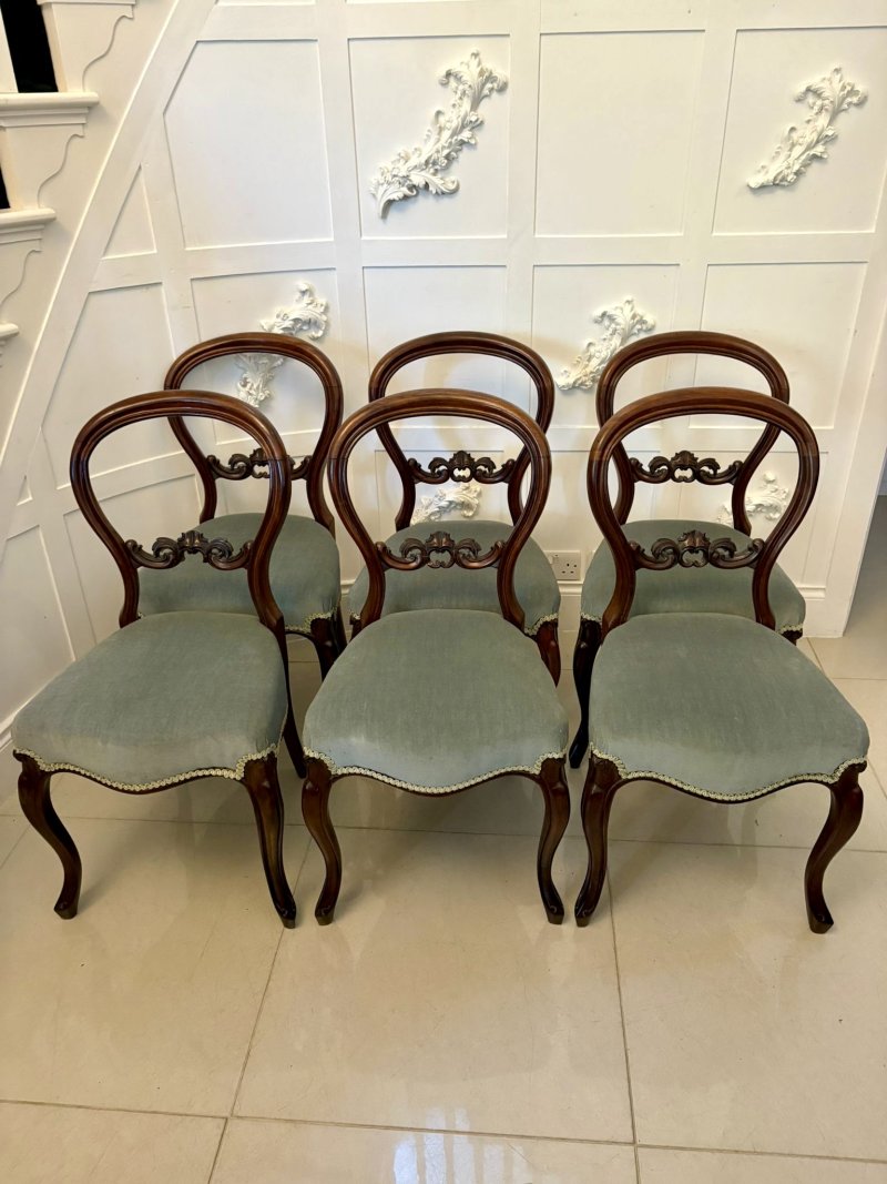 Set of Six Antique Victorian Quality Carved Mahogany Dining Chairs